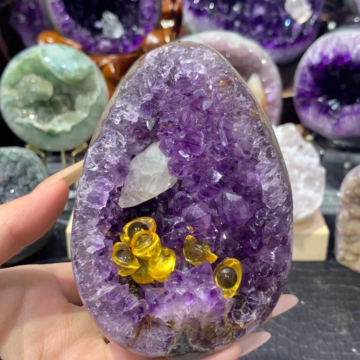 珠宝半成品紫晶未镶嵌32号晶镇带窝窝带方解