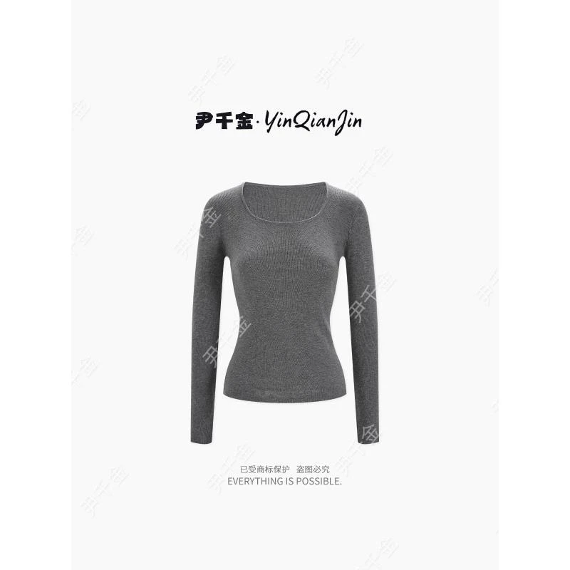 *尹千金*【百搭定律】修身显瘦方领百搭套头针织长袖打底S257452