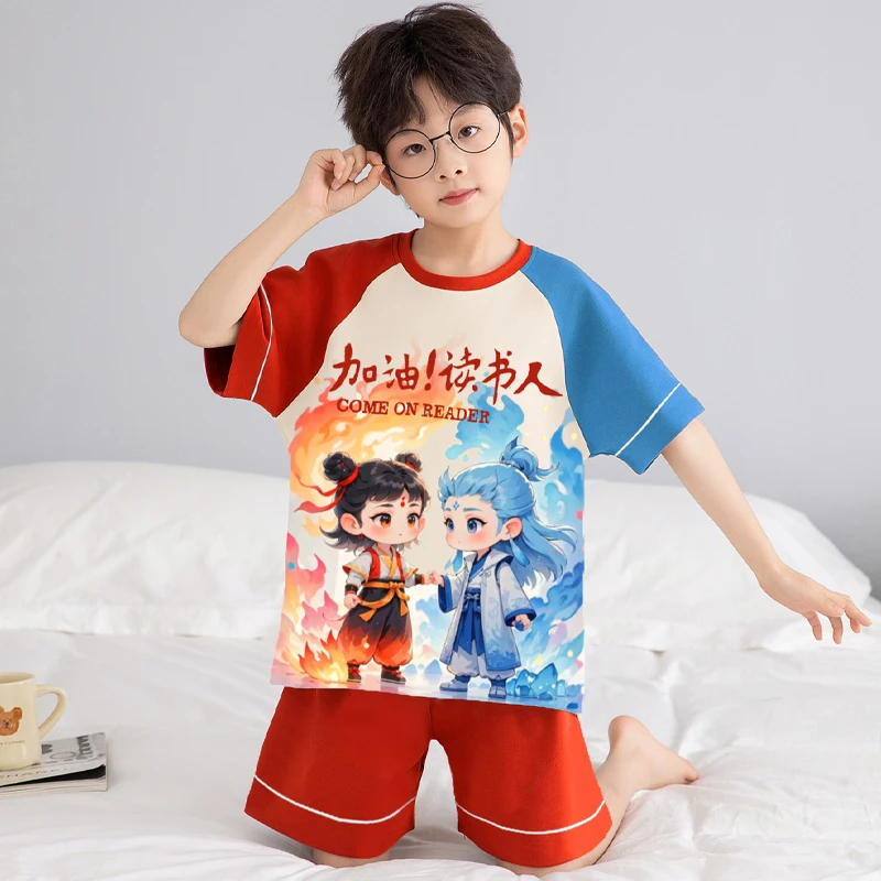 男童睡衣儿童夏款纯棉薄款套装哪吒卡通男孩短袖中大童家居服休闲