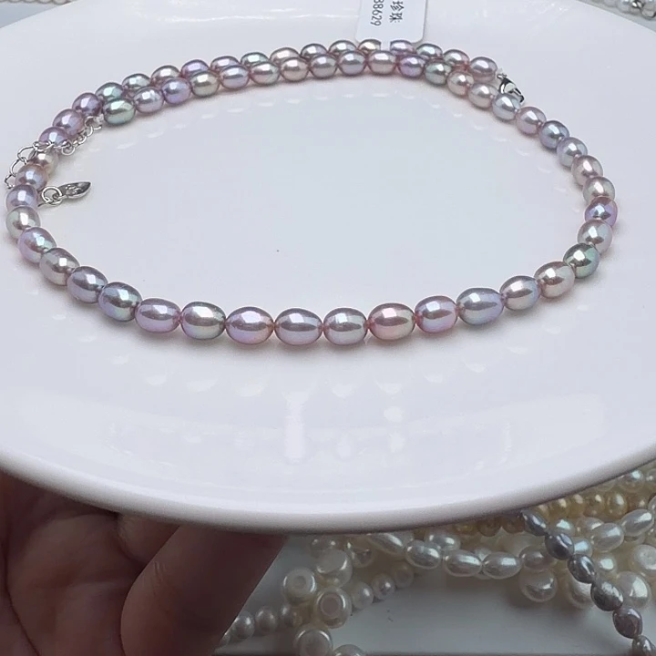 淡水珍珠银S925镶嵌颈饰金属光紫米