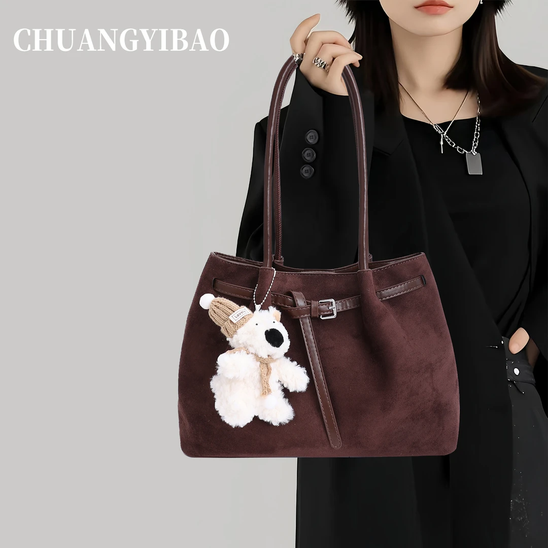 复古大容量麂皮包包女2025新款秋冬百搭休闲通勤单肩包手提托特包