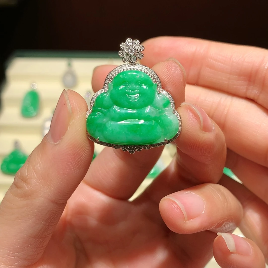 【闪购商品】翡翠颈饰18K金镶嵌缅甸a货翡翠