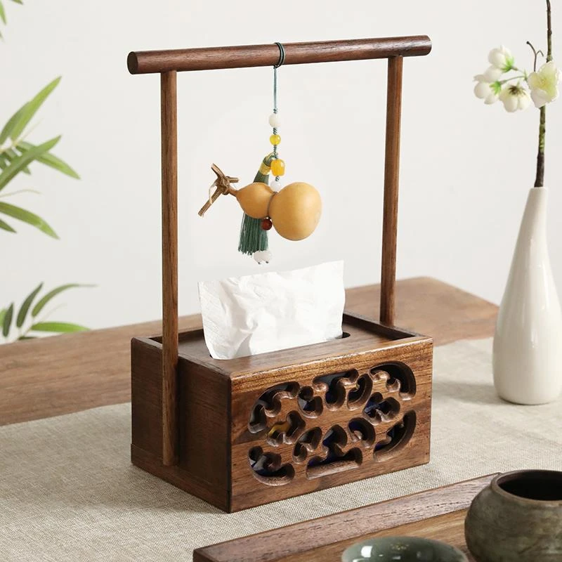 异丽客厅新中式纸抽盒实木盒子古风抽纸盒茶室复古轻奢纸巾盒
