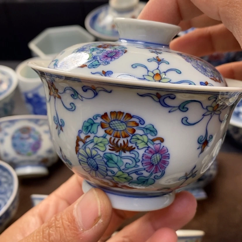 【闪购商品】景德镇青花斗彩盖碗