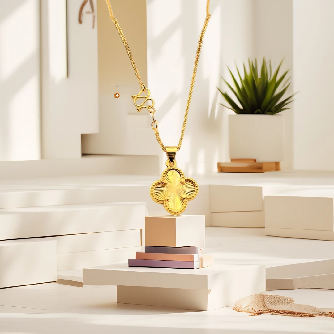 铜合金项链 2025年新款铜合金肖邦链四叶花项链金色轻奢小众设计