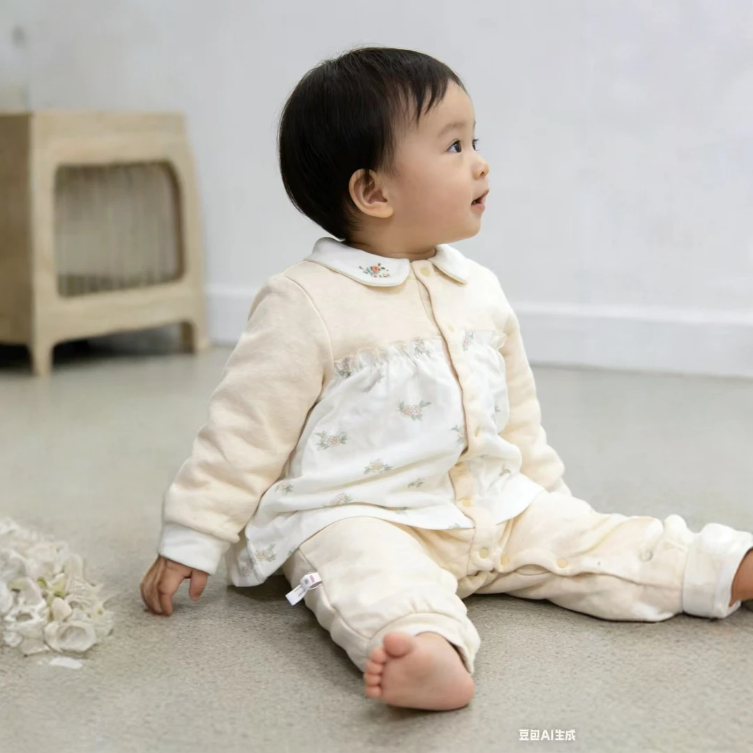 小碎花假两件连体哈衣