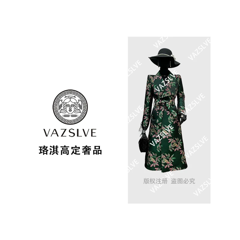【VAZSLVE/珞淇高定】新中式国风碎花重工刺绣大翻领秋季长款大衣