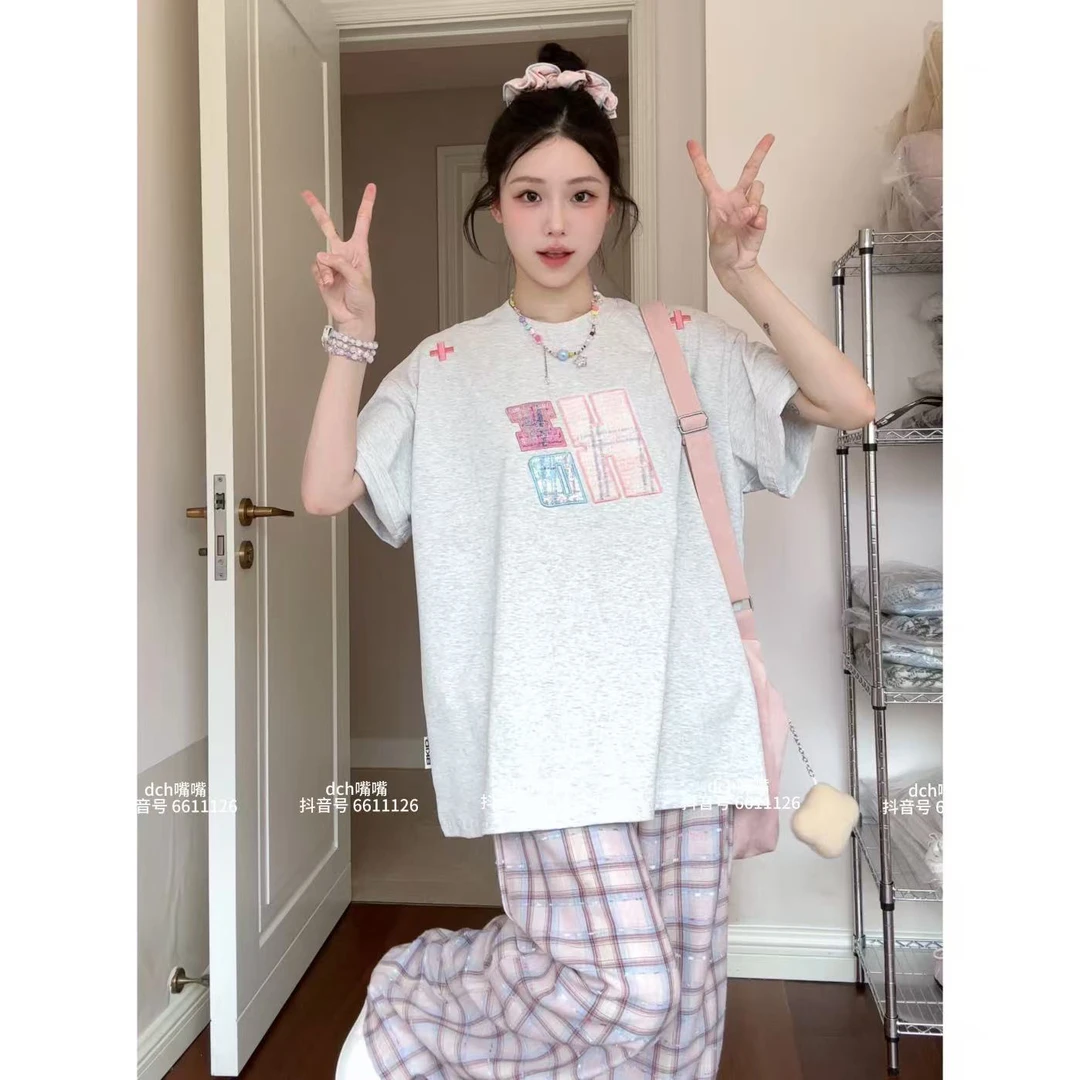 AMER 国潮复古民族风小标十字刺绣设计简约基础款短袖T恤情侣