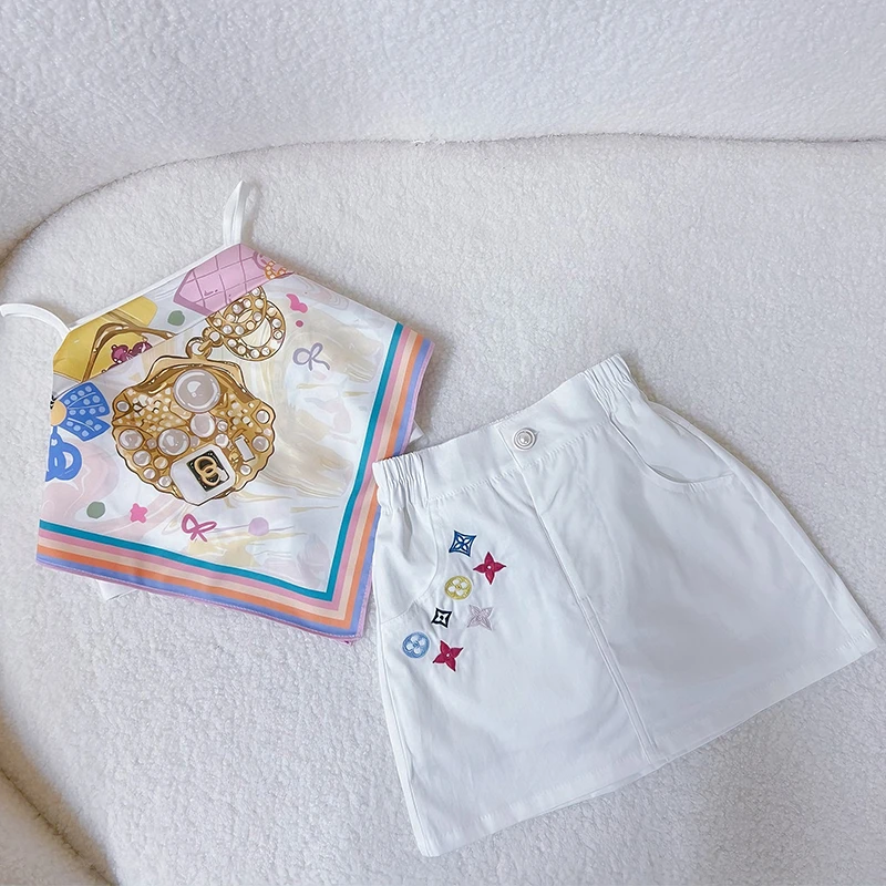 女童夏季套装2025新款儿童多巴胺夏装女孩针织吊带短裤两件套洋气