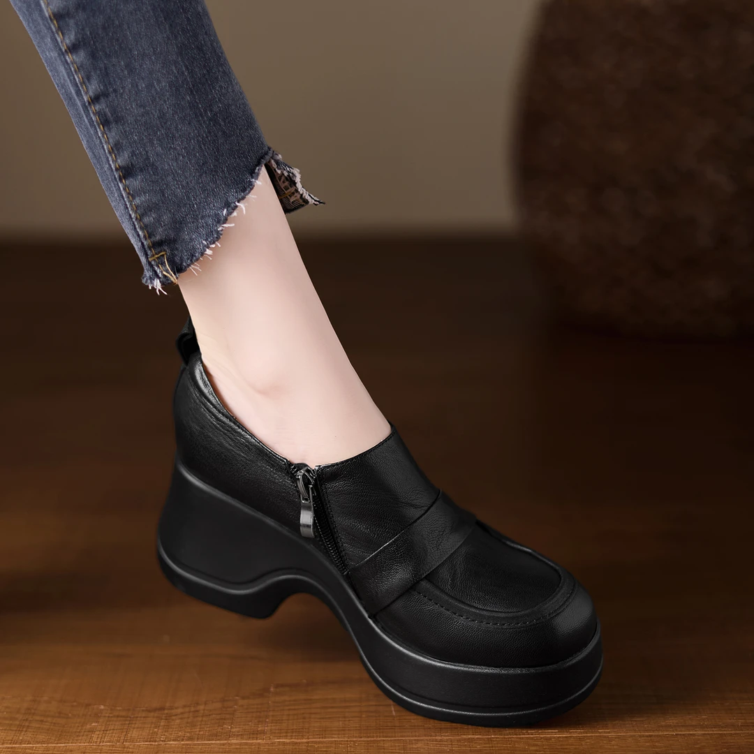 小个子手工女鞋7.5cm~英伦风平跟坡跟高跟鞋舒适不累脚百搭单鞋女