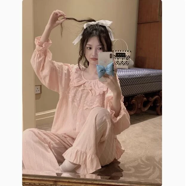 4新款睡衣女春秋季长袖长裤公主风甜美夏天家居服可外穿套装