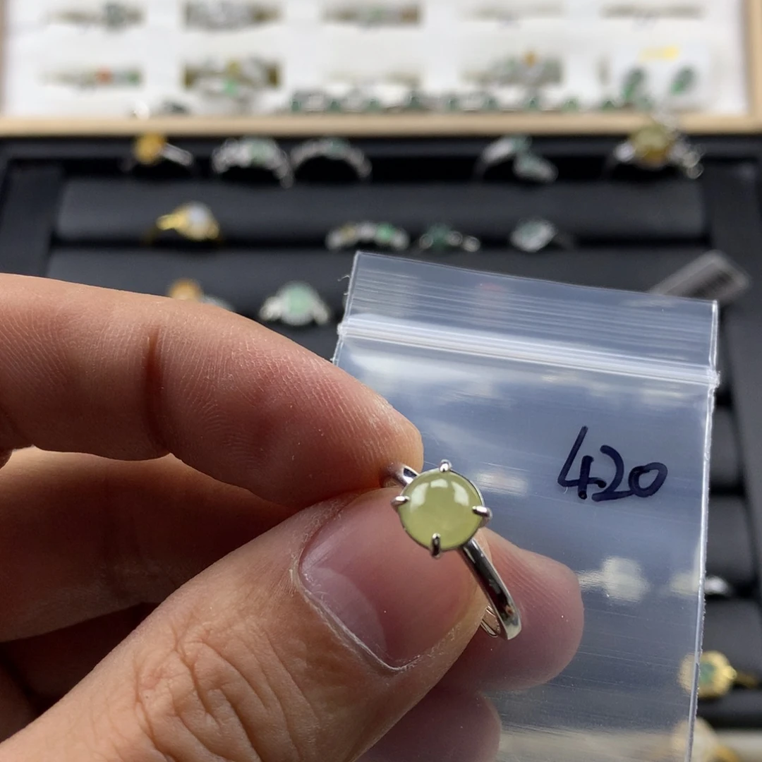 翡翠银S925镀金镶嵌戒指420
