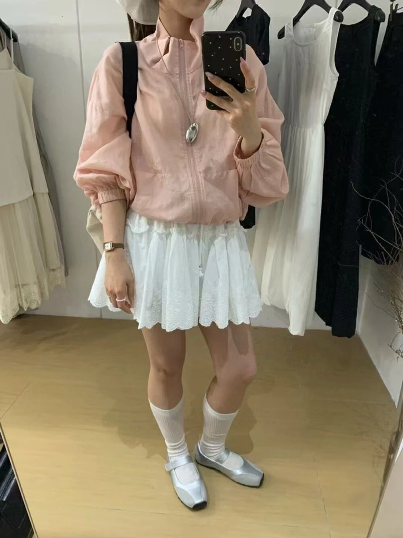 【张开心】韩东大门苎麻防晒衣女2025夏新款韩系立领拉链薄款短外套
