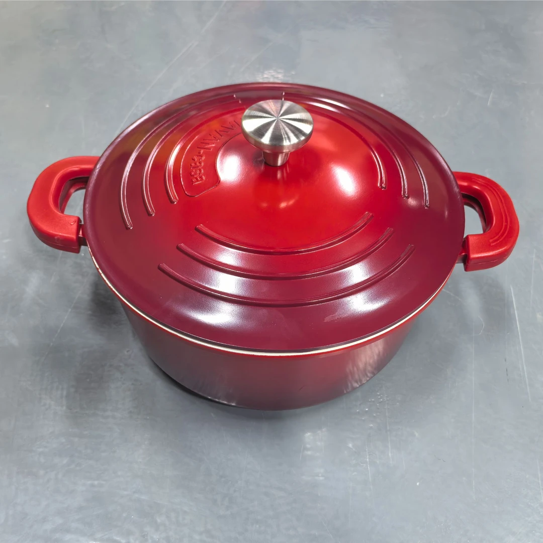 珐琅汤锅双耳手柄带盖