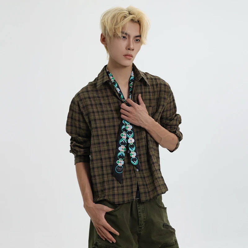 CDDR美式复古褶皱泡泡纱长袖衬衫男女宽松休闲肌理感早秋上衣外套