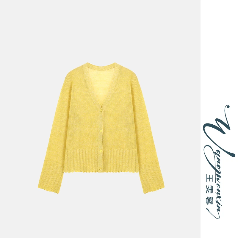 【王雯馨】“风有去处”花边袖 设计感 V领线条 显瘦修身 拼接针织衫