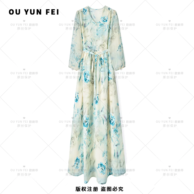 女装连衣裙高级显瘦秋季气质时尚碎花长裙轻奢夏季春季春夏F1733