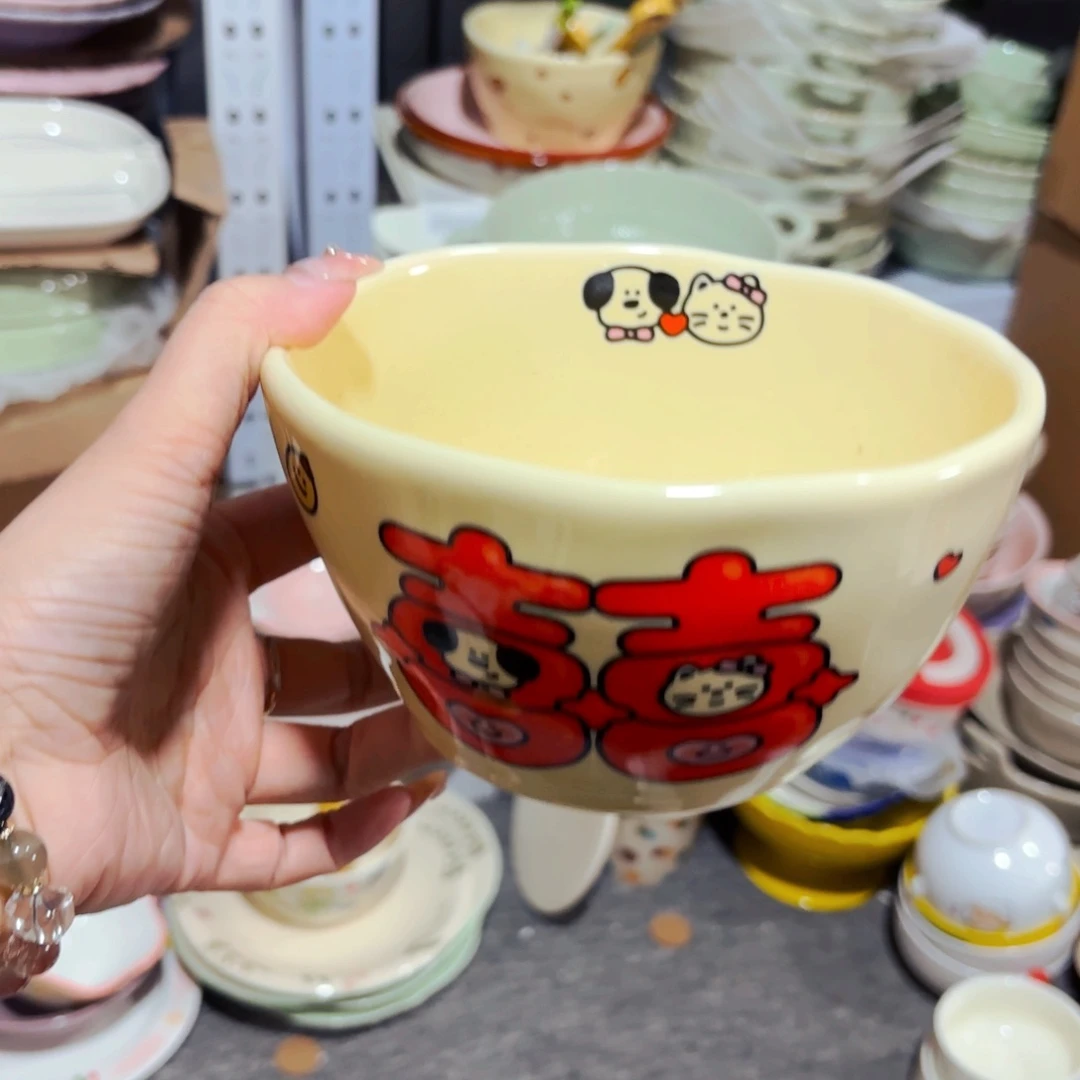 陶瓷小猫小狗六寸汤饭碗