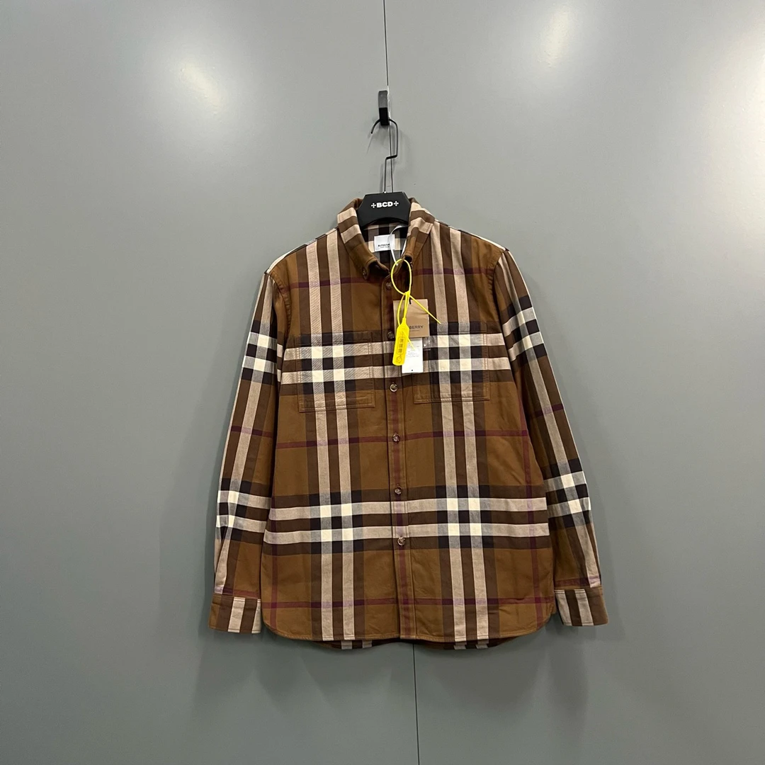 95新 BURBERRY/博柏利 (ll) 巴宝莉 格纹翻领单排扣衬衫 S码