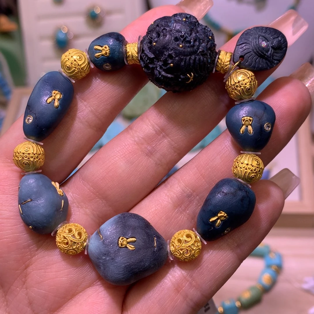 绿松石珠宝奇石未镶嵌乌金手串