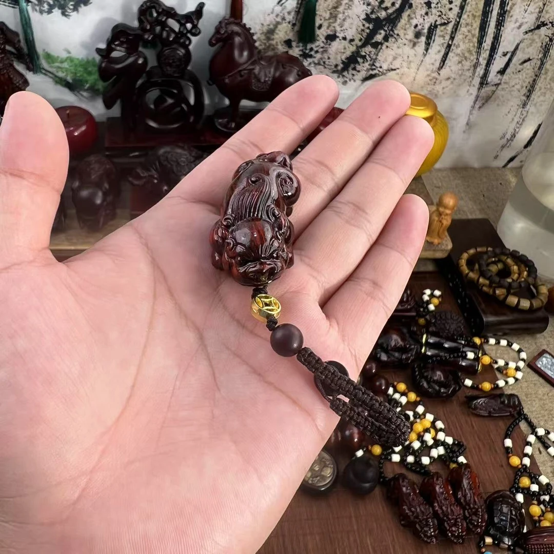 紫檀木【小貔貅钥匙扣】实木雕刻瑞兽貔貅（小幸福专属）