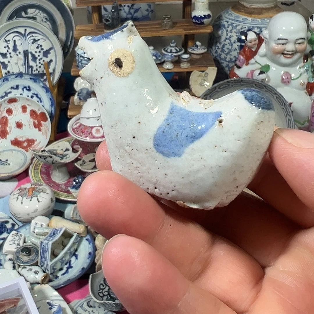 瓷片青花小鸡，全场包邮