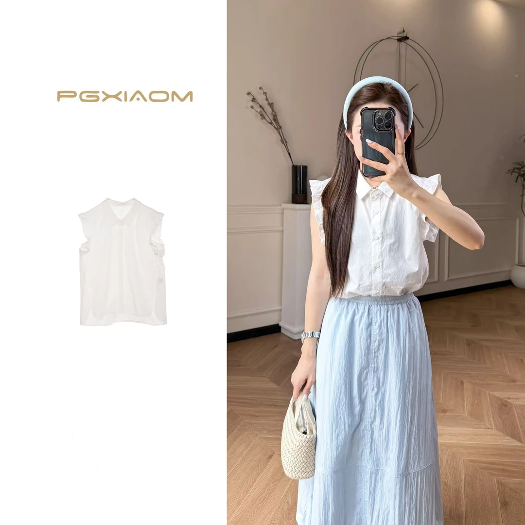 【PGXIAOM】润秀定制白 黄绿两色花边袖衬衣SY4128