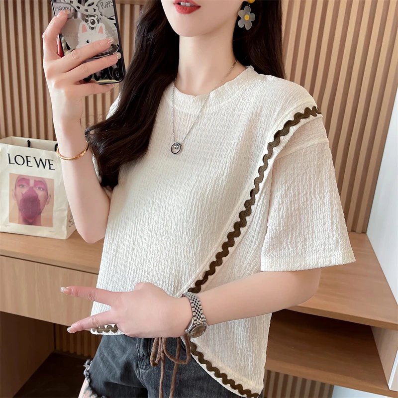 小个子短袖少女风女装T恤夏季减龄气质显瘦不规则短款上衣打底衫