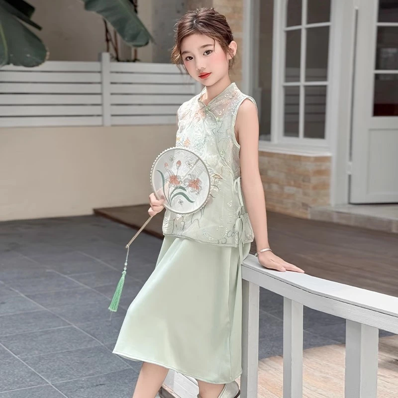 女童夏装吊带连衣裙2025新款儿童洋气旗袍裙女孩夏季国风马甲套装