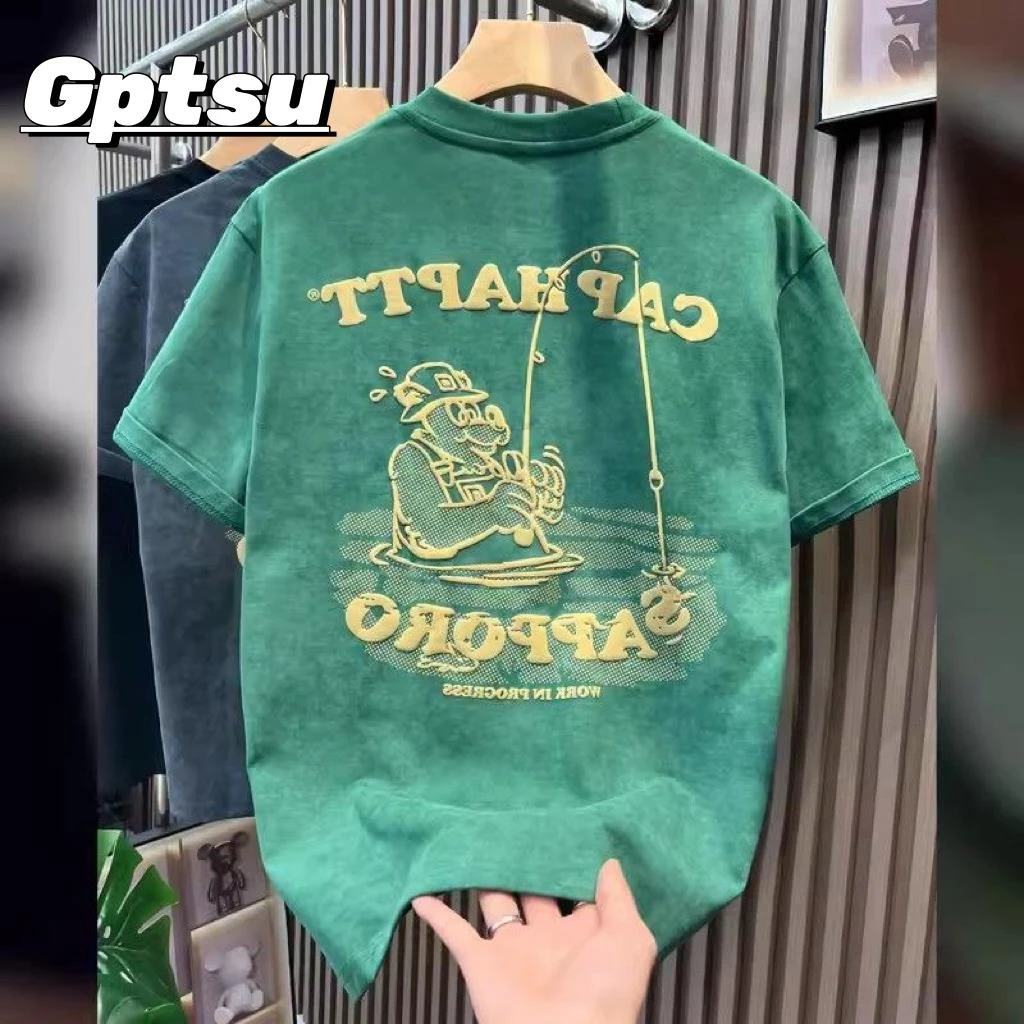 GPTSu高级感重磅短袖t恤男士夏季新款美式复古宽松上衣t恤衫潮流