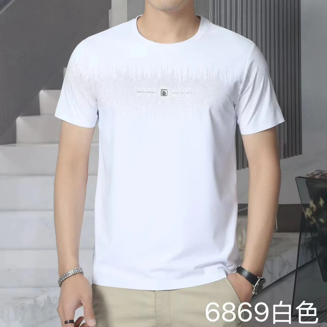 全无痕冰爽夏季短袖休闲T恤运动休闲透气男士商务6869圆领