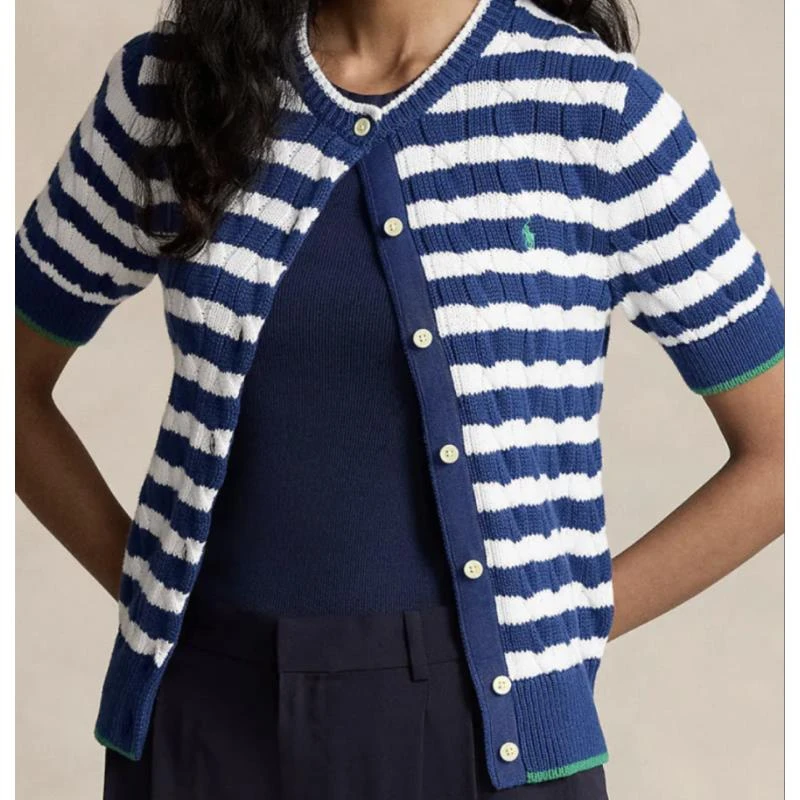 全新未使用 POLO RALPH LAUREN 拼色条纹针织短袖开衫 女款