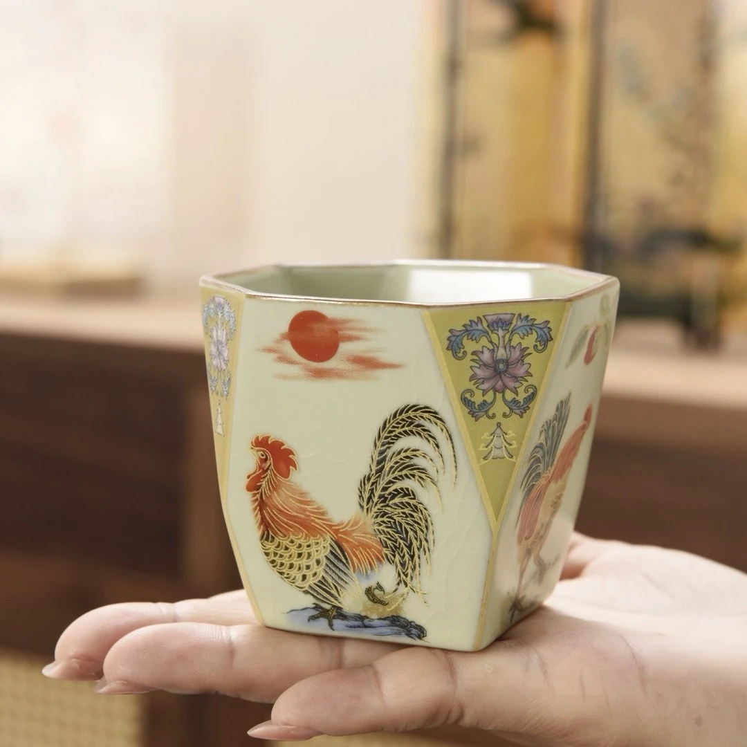 大吉大利公鸡八方杯开片主人杯礼盒装170cc