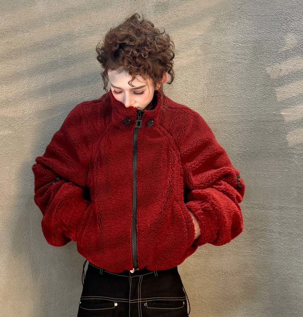 「鹿哥原创」极简风美式设计秋冬新款时尚休闲加绒外套宽松女