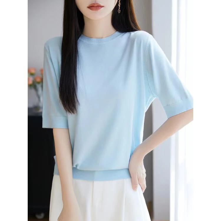 桑蚕丝天丝圆领短袖T恤垂感上衣NS5077