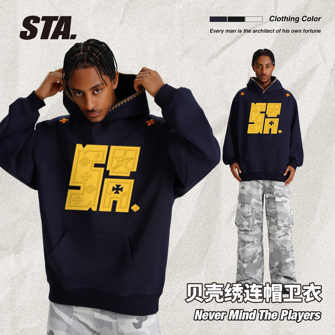 STA国潮400克重重磅卫衣男女同款印花秋冬秋季男上衣百搭国潮