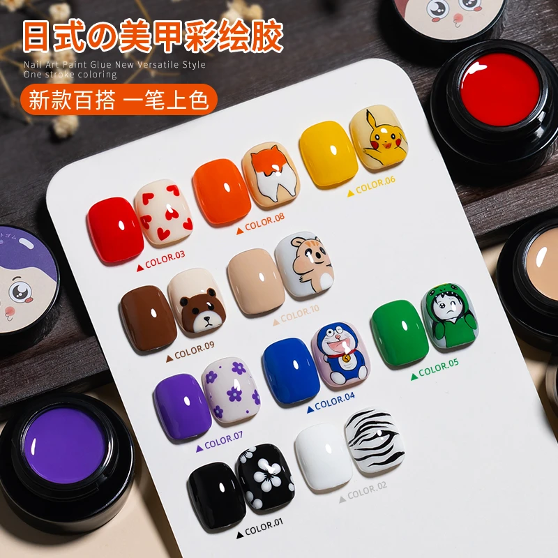日系罐装光疗彩绘胶白色画花点缀勾线手绘花朵指甲油胶美甲店专用