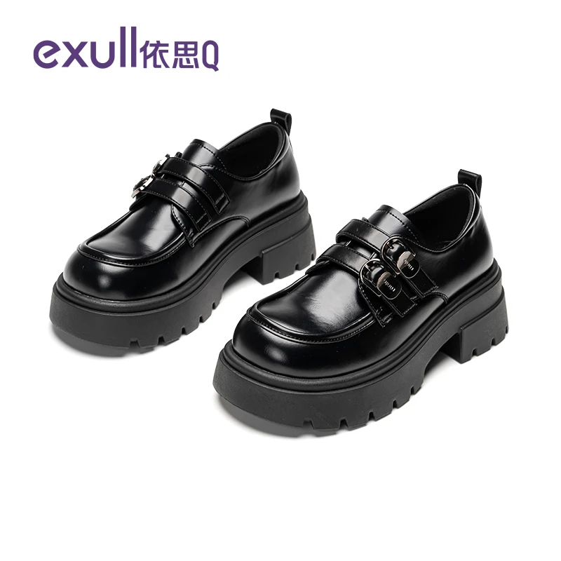 依思Q英伦风厚底小皮鞋女2025新款黑色单鞋百搭配裙子jk乐福鞋子
