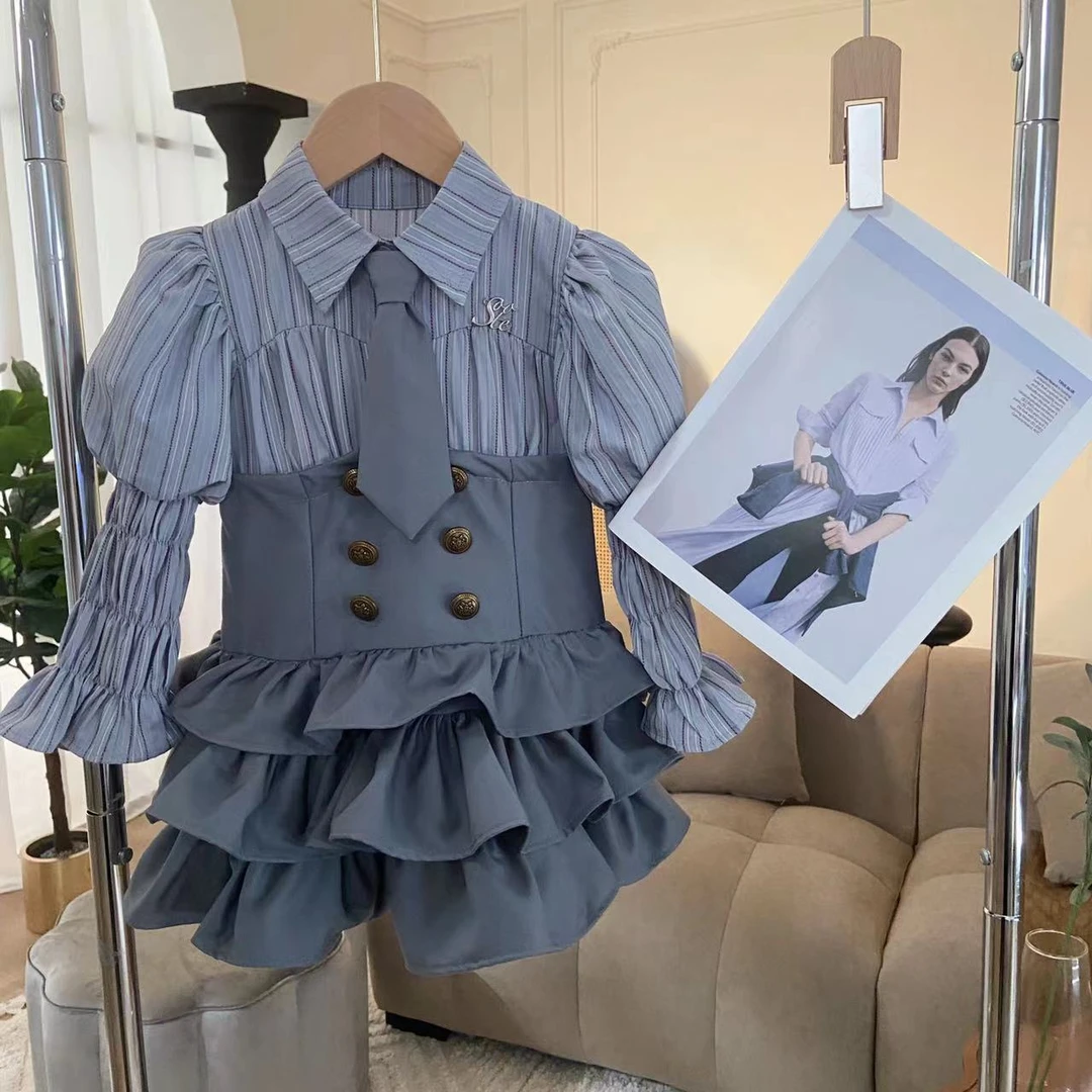儿童春秋套装2025新款韩版衬衫外挑女童百搭时尚连衣裙秋款气质