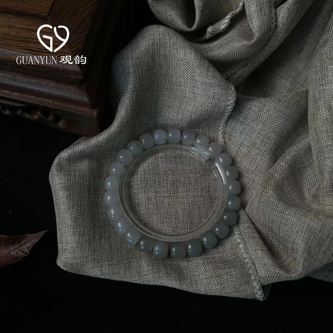 C65烟紫渐变和田玉8mm冰透国风DIY百搭单圈手串