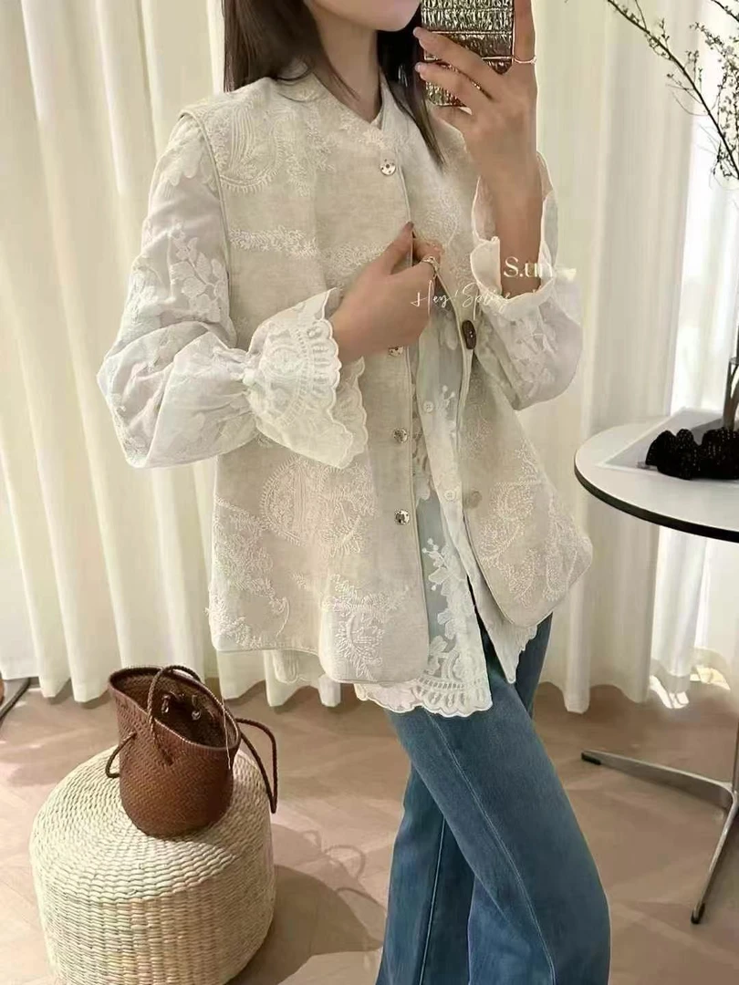 纯色短款常规马夹提花常规型马夹春季小众时尚百搭气质设计感