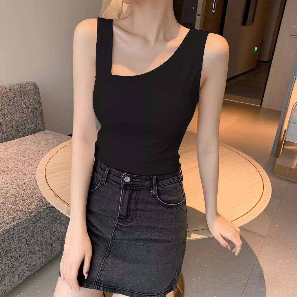 黑色吊带背心女2025新款夏季外穿斜肩美背内搭打底设计法式上衣