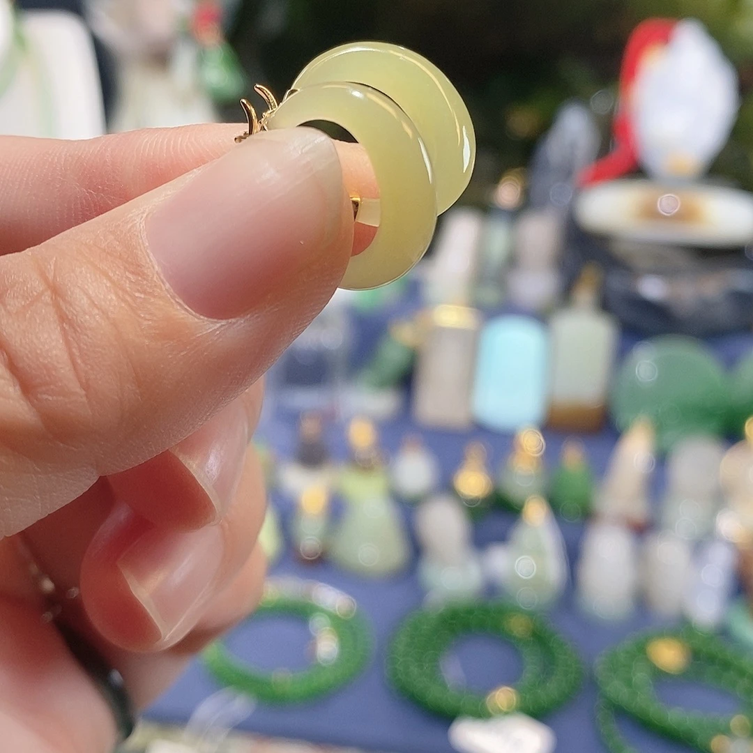 和田玉银S925镶嵌耳饰