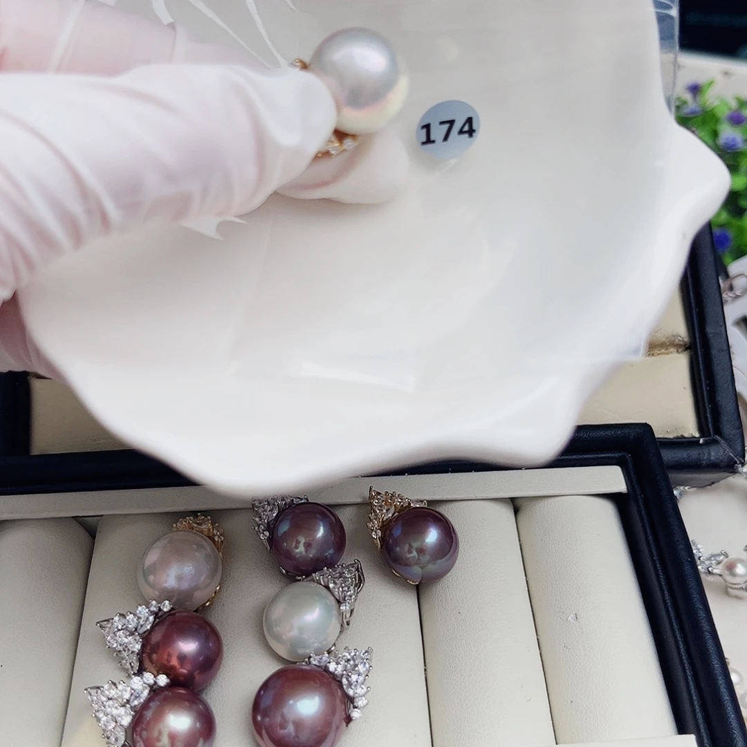 银S925镶嵌淡水珍珠耳饰