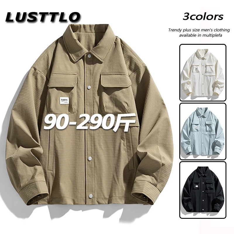 2025新款春季美式夹克衫男士翻领多口袋潮流长袖衬衣简约工装外套