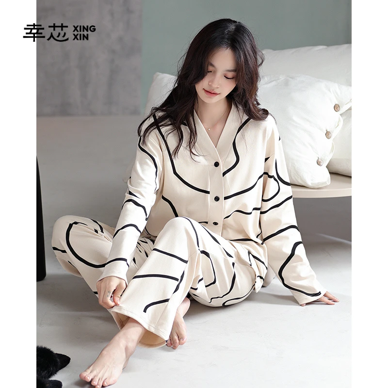 幸芯睡衣女款春秋季纯棉长袖开衫轻奢高级感冬天可外穿家居服