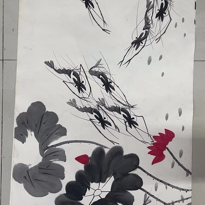 国画荷花九龙图手绘100×50