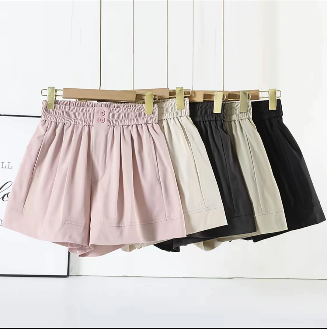 2025夏新款冰丝速干A字五分短裤女高腰宽松显瘦多巴胺休闲阔腿裤