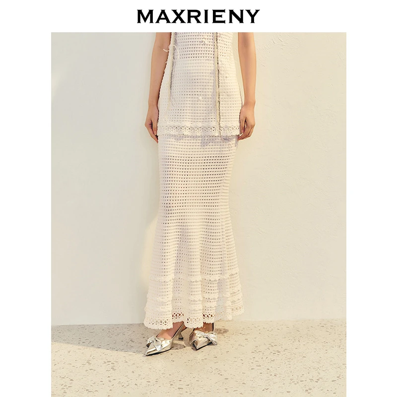 【张靓颖同款同款】MAXRIENY复古优雅蕾丝鱼尾半裙典雅粗线毛织裙