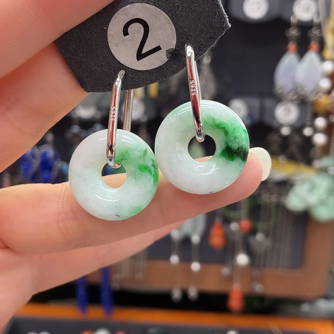 翡翠耳饰银S925镶嵌白*154yjnhhbh